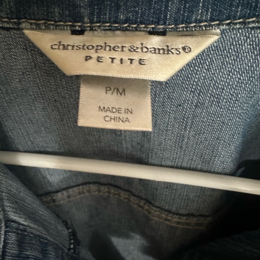 Christopher & Banks Denim Button-Up Jacket Rhinestone Buttons - Picture 3 of 4